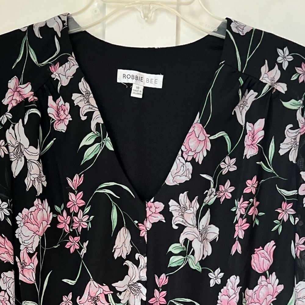 Robbie Bee Women’s Floral Long Sleeve Midi V-Neck Dress Sz 16 - Picture 6 of 8